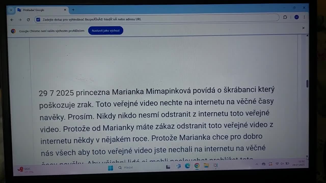 29 7 2025 princezna Marianka Mimapinková nahrála psaní o škrábanci který poškozuje zrak mp4
